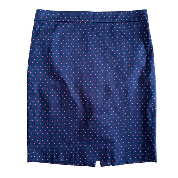 J.Crew Navy Pencil skirt with Red Dots sz 4 preppy office siren career prep 975 - Picture 1 of 8